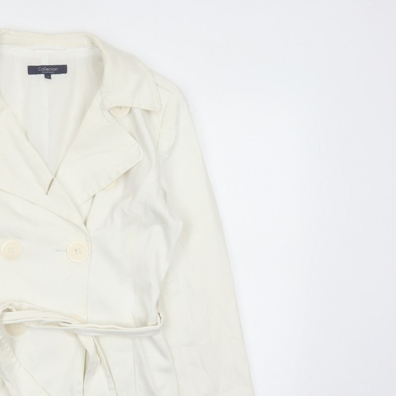 Debenhams Women Ivory Size 10 Belted Cotton Trench Coat