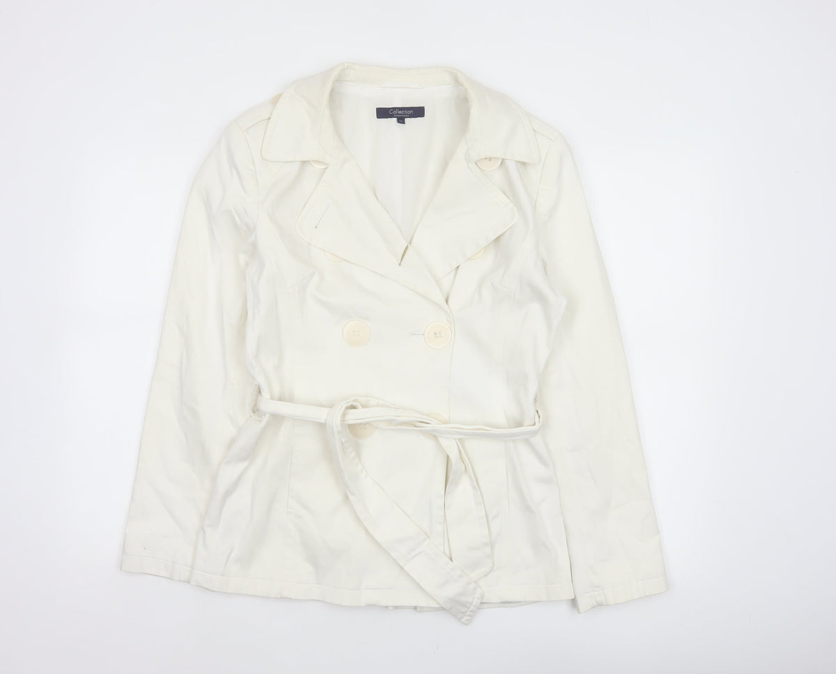 Debenhams Women Ivory Size 10 Belted Cotton Trench Coat
