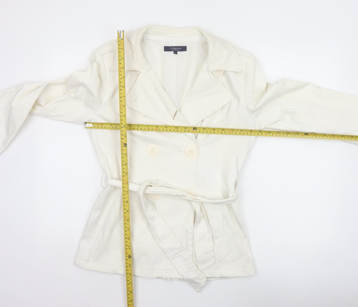 Debenhams Women Ivory Size 10 Belted Cotton Trench Coat
