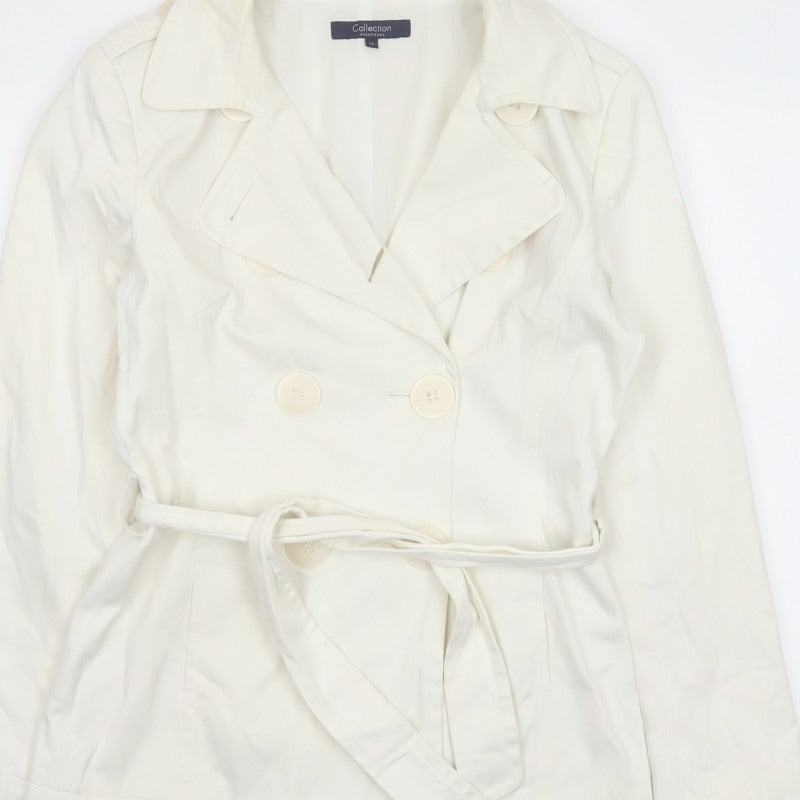 Debenhams Women Ivory Size 10 Belted Cotton Trench Coat