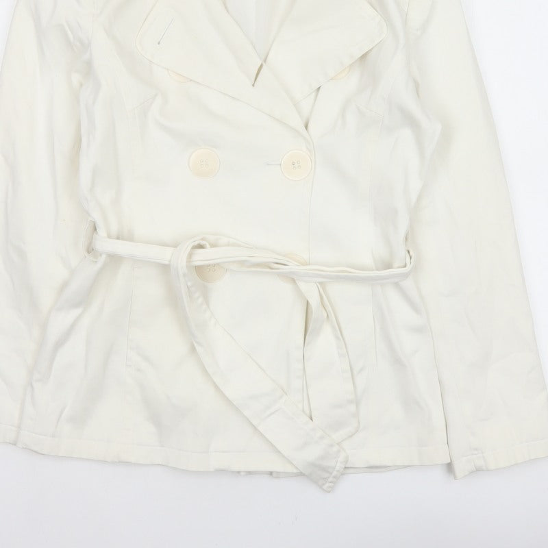 Debenhams Women Ivory Size 10 Belted Cotton Trench Coat