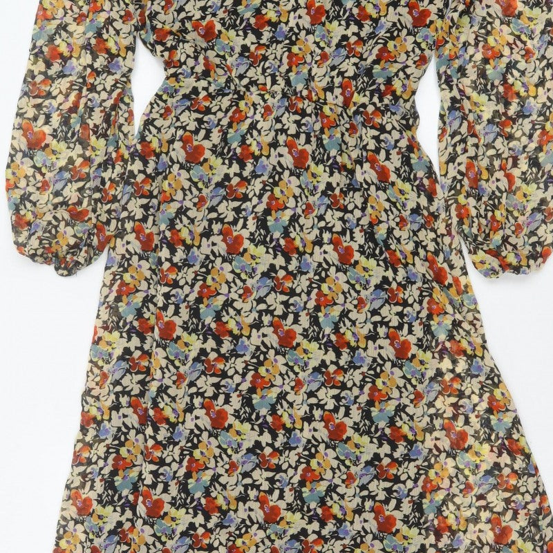 Next Women's Multicoloured Floral UK 8 Midi Fit & Flare Chiffon Dress
