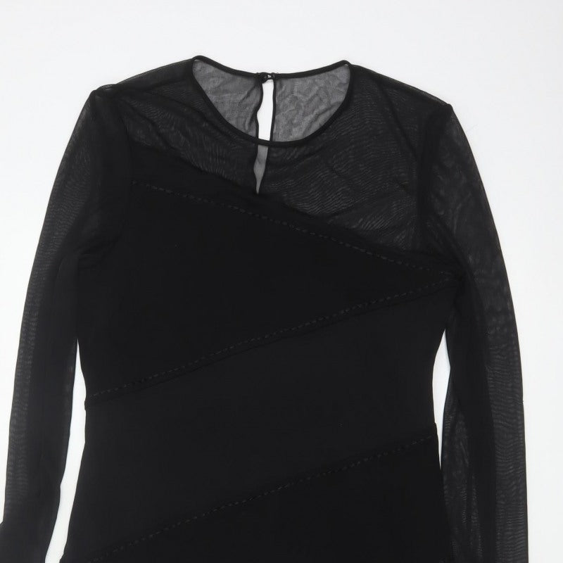 After Six Women Black UK 10 Long Sheath Formal Sheer Sleeve Dress