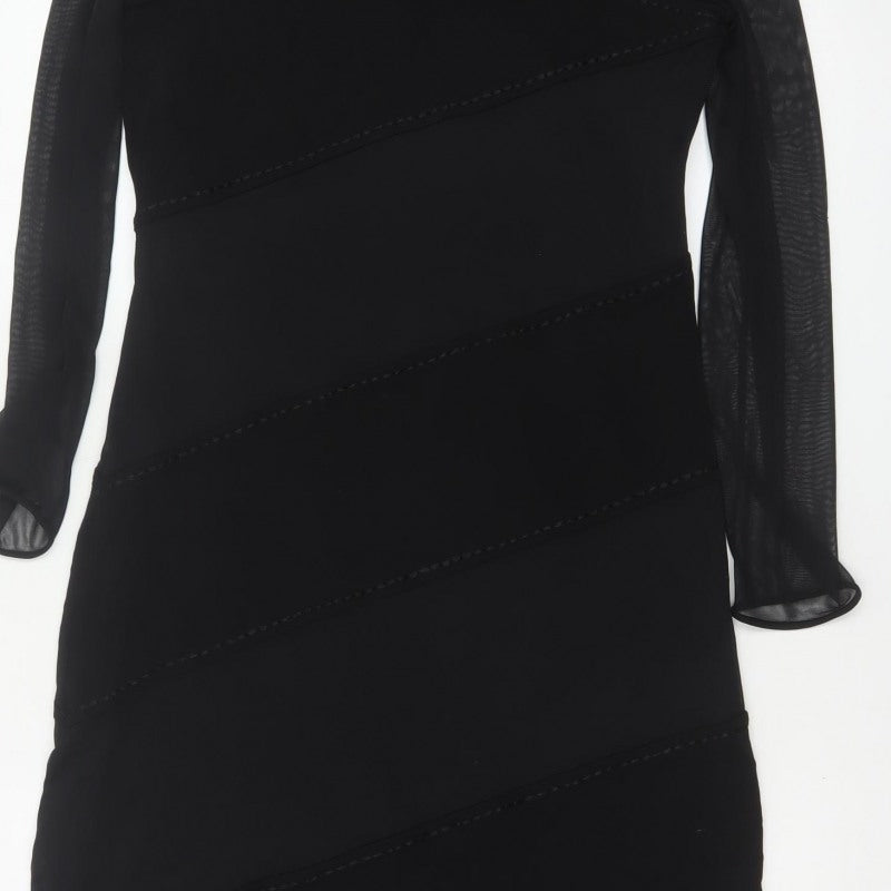 After Six Women Black UK 10 Long Sheath Formal Sheer Sleeve Dress