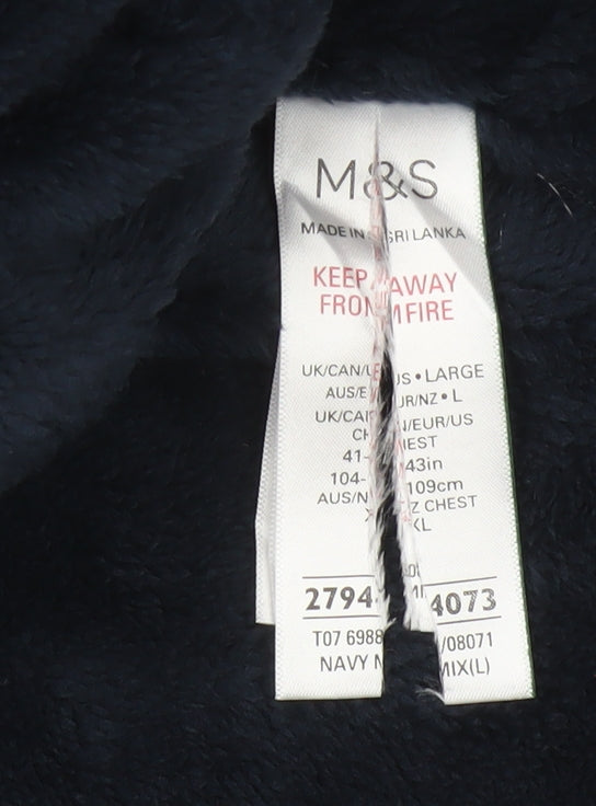 Marks and Spencer Men Blue Plaid Hooded Cotton Flannel Robe Large
