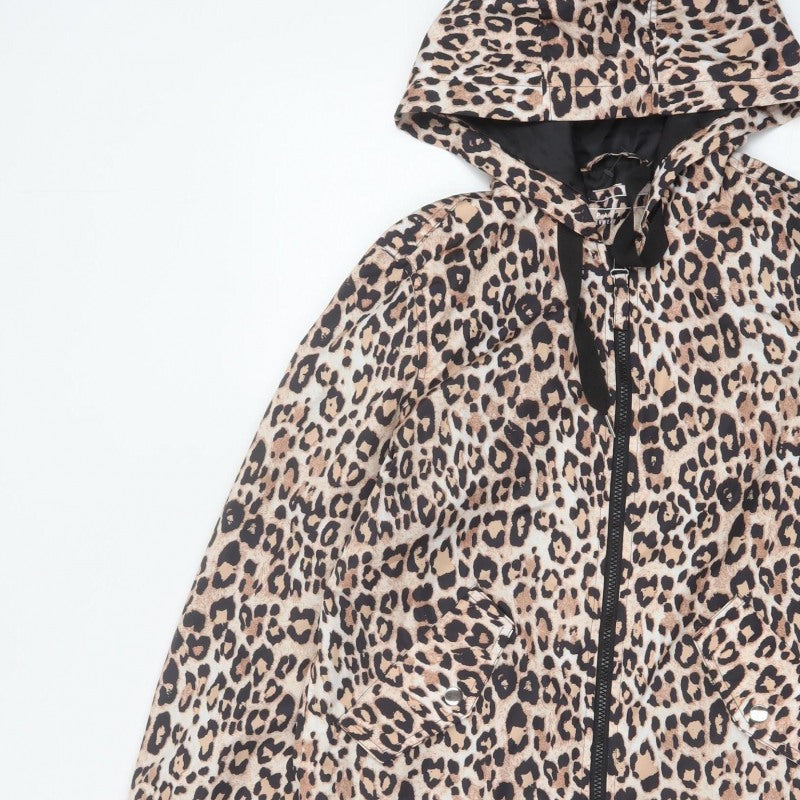 Papaya Women’s Brown Leopard Print Hooded Zip Windbreaker Jacket UK 8