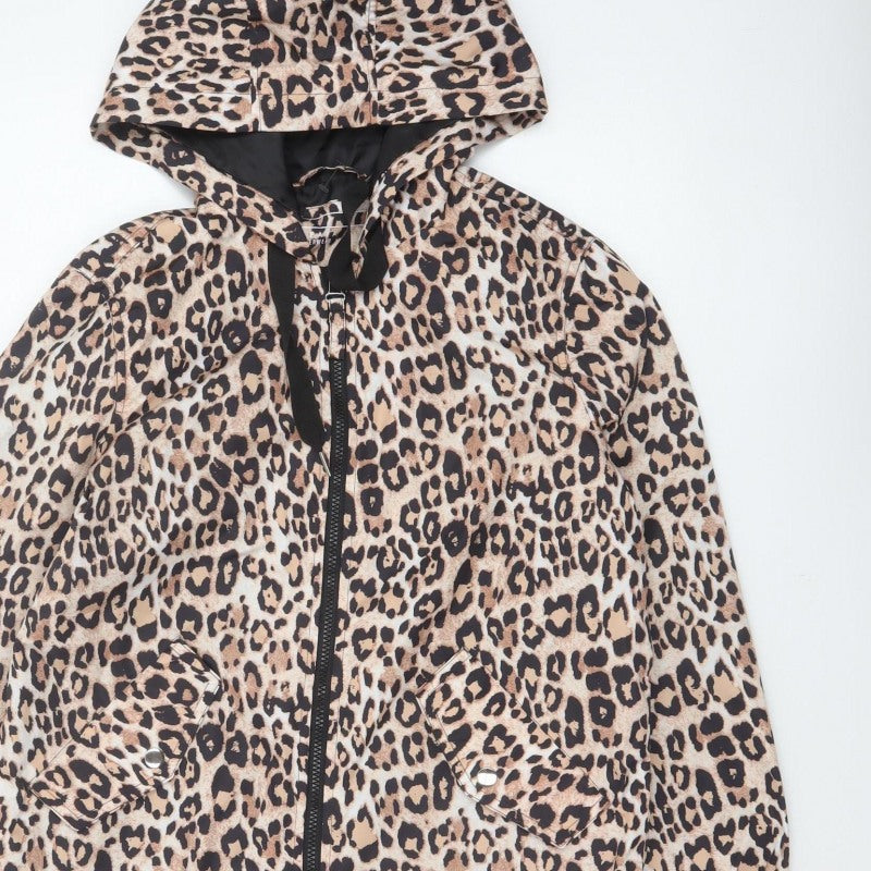 Papaya Women’s Brown Leopard Print Hooded Zip Windbreaker Jacket UK 8