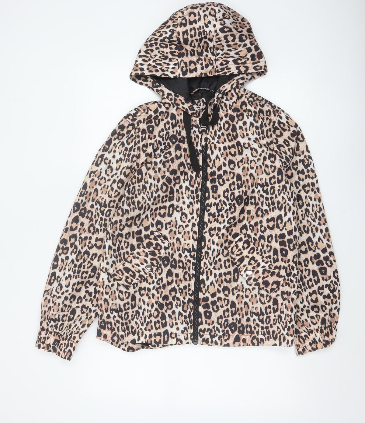 Papaya Women’s Brown Leopard Print Hooded Zip Windbreaker Jacket UK 8