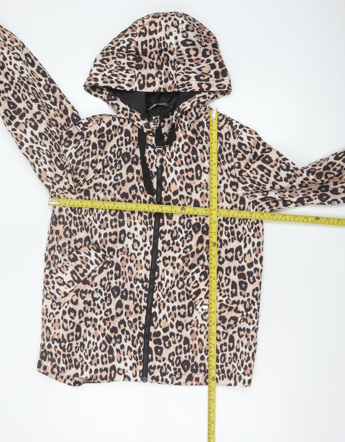 Papaya Women’s Brown Leopard Print Hooded Zip Windbreaker Jacket UK 8