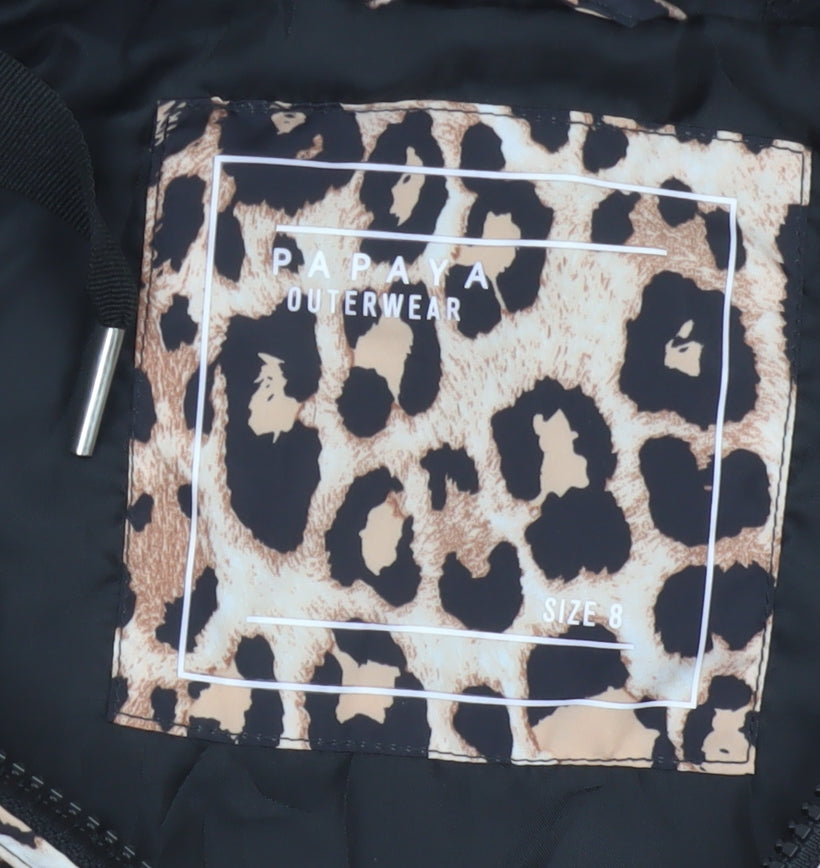Papaya Women’s Brown Leopard Print Hooded Zip Windbreaker Jacket UK 8