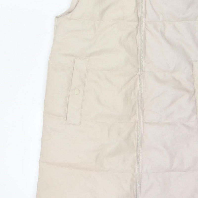 Primark Women Ivory S Long Hooded Padded Faux Leather Waistcoat