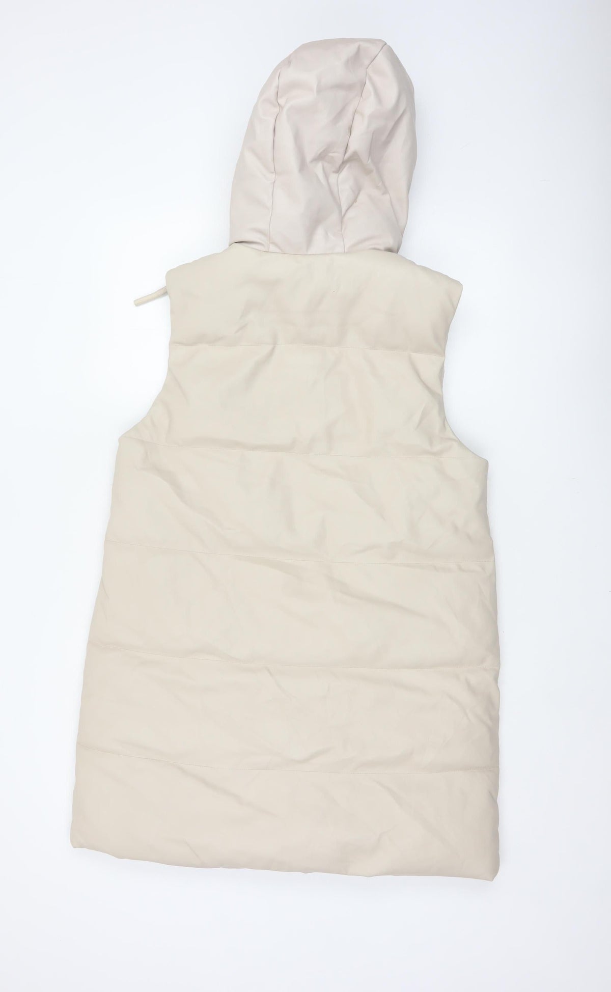 Primark Women Ivory S Long Hooded Padded Faux Leather Waistcoat