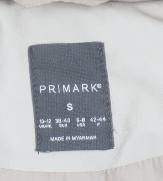 Primark Women Ivory S Long Hooded Padded Faux Leather Waistcoat