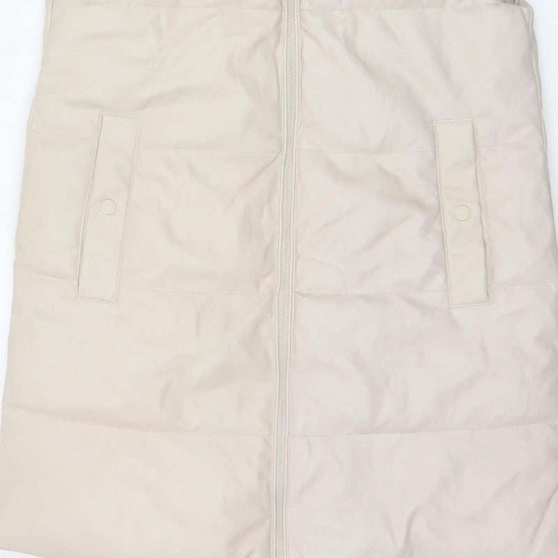 Primark Women Ivory S Long Hooded Padded Faux Leather Waistcoat