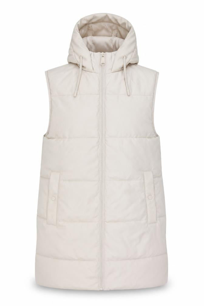 Primark Women Ivory S Long Hooded Padded Faux Leather Waistcoat