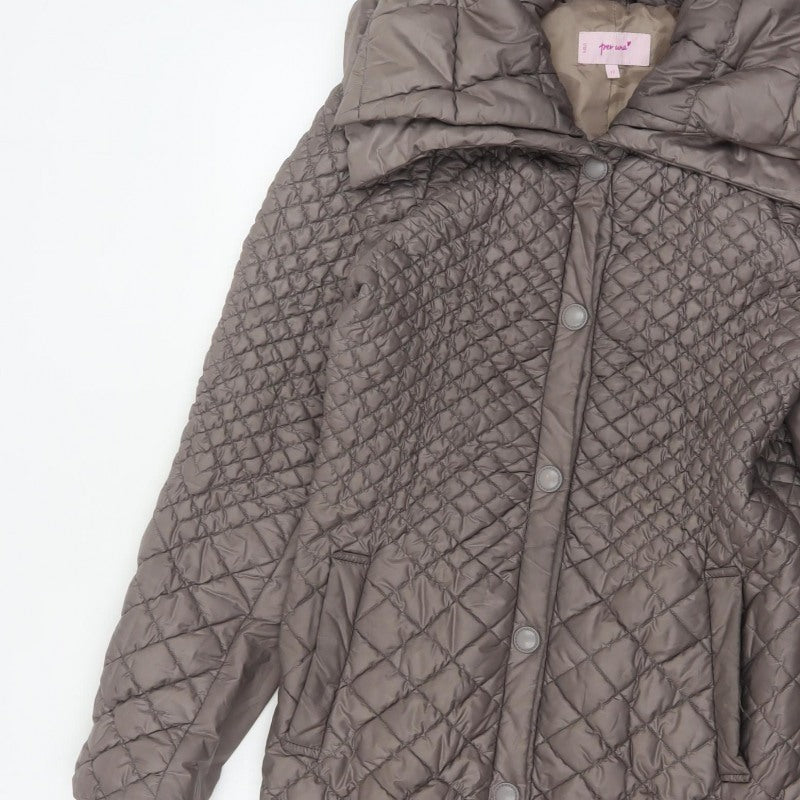 Per Una Women Grey UK 12 Long Quilted Hooded Puffer Coat