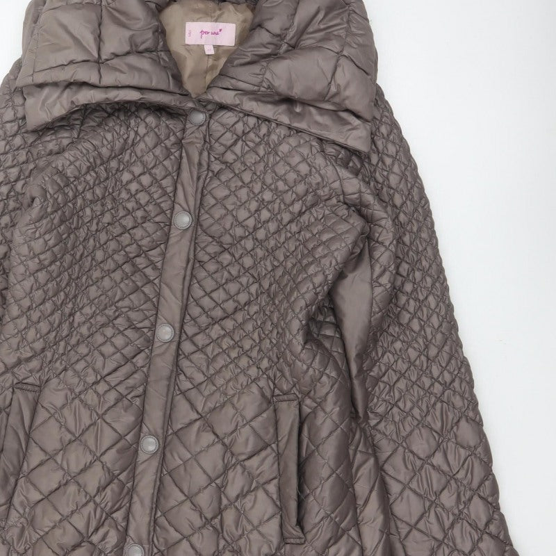 Per Una Women Grey UK 12 Long Quilted Hooded Puffer Coat