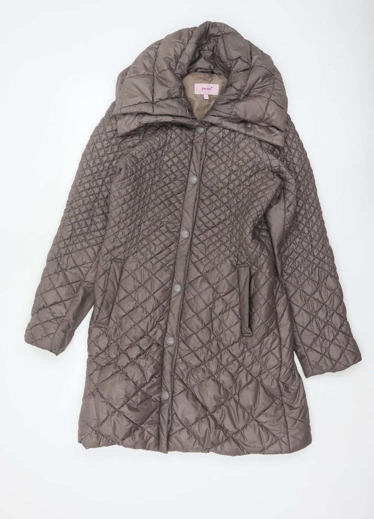 Per Una Women Grey UK 12 Long Quilted Hooded Puffer Coat