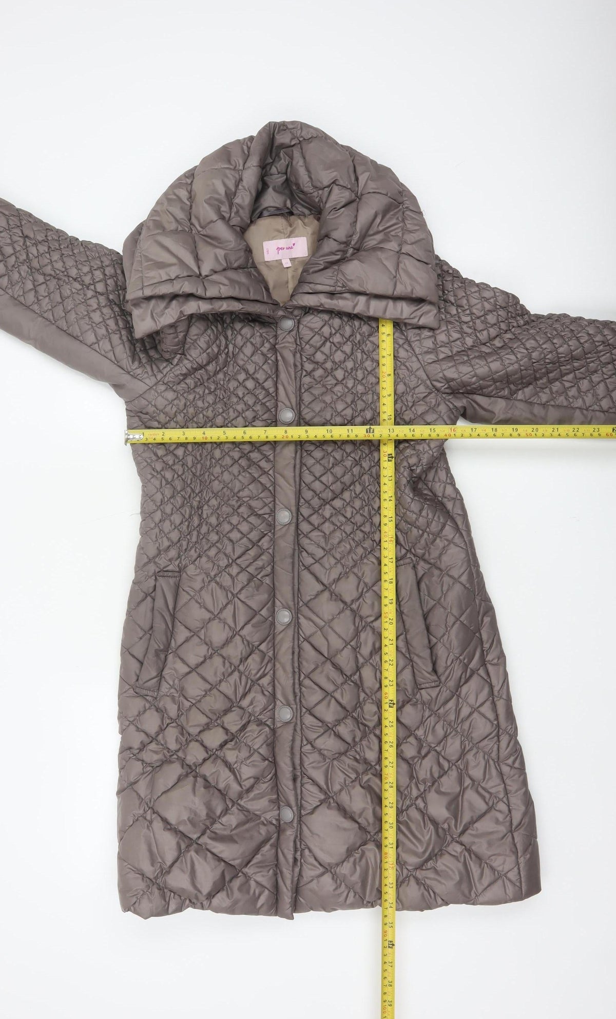 Per Una Women Grey UK 12 Long Quilted Hooded Puffer Coat