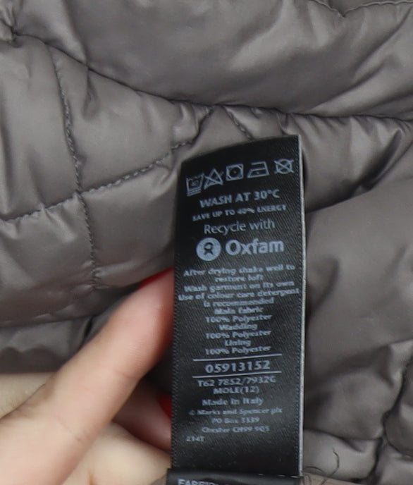 Per Una Women Grey UK 12 Long Quilted Hooded Puffer Coat