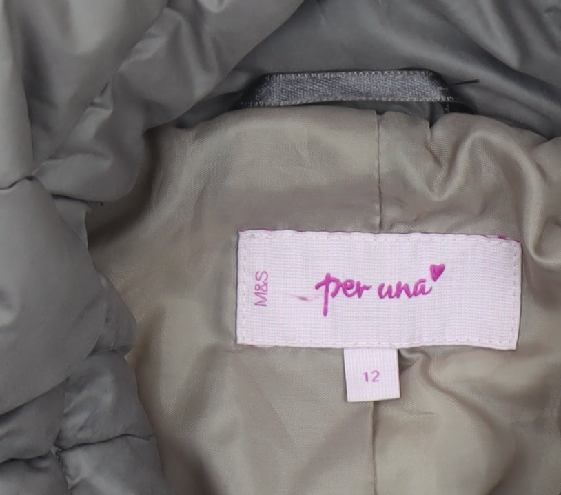 Per Una Women Grey UK 12 Long Quilted Hooded Puffer Coat