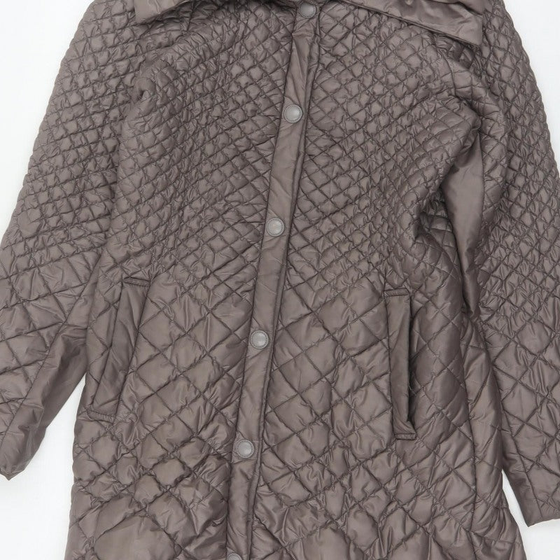 Per Una Women Grey UK 12 Long Quilted Hooded Puffer Coat