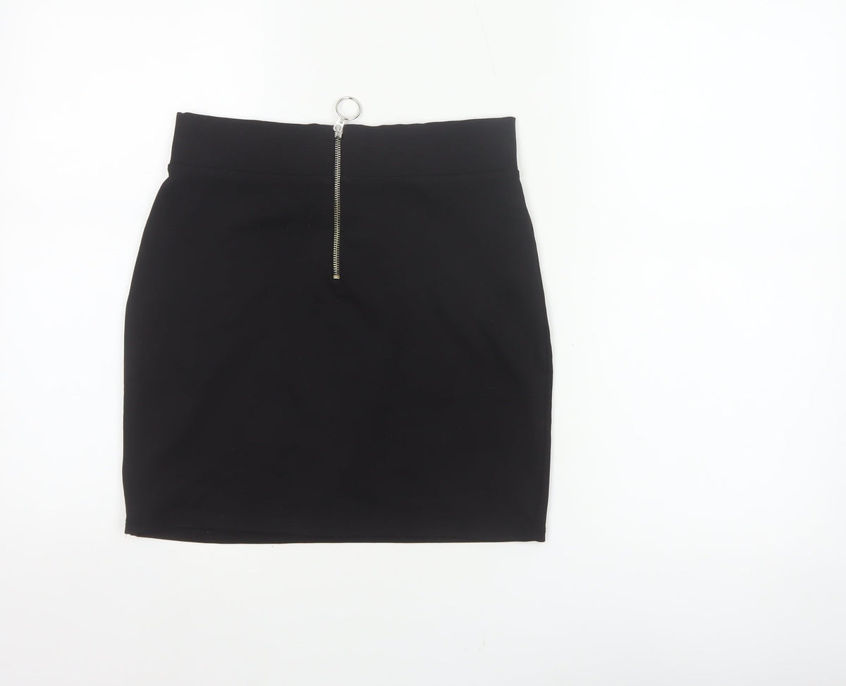 Bershka Women Black M High Rise Stretch Pencil Mini Skirt Zip