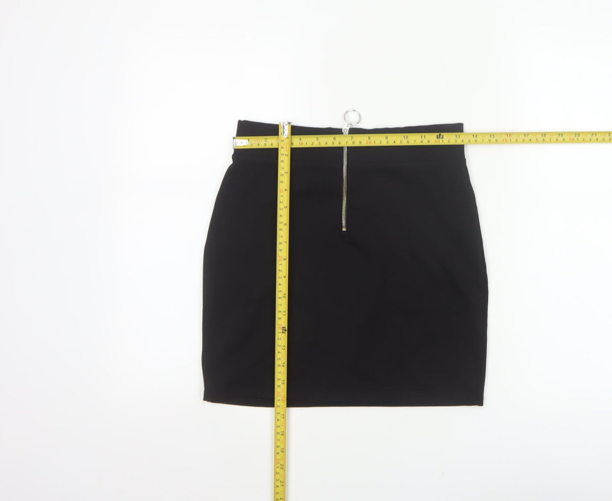 Bershka Women Black M High Rise Stretch Pencil Mini Skirt Zip