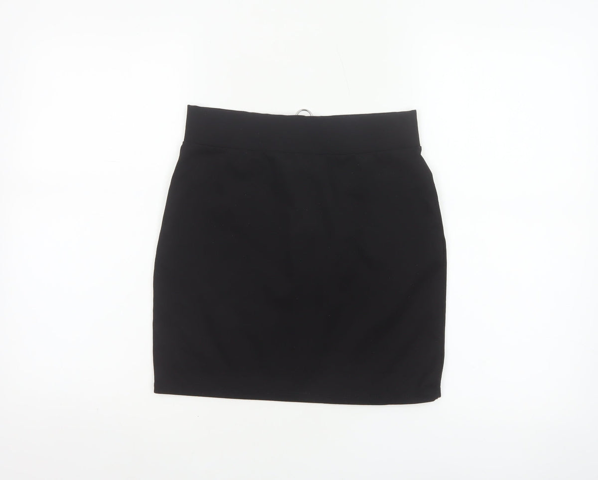 Bershka Women Black M High Rise Stretch Pencil Mini Skirt Zip