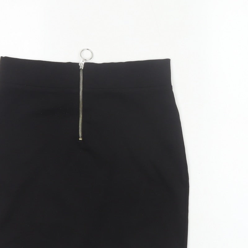 Bershka Women Black M High Rise Stretch Pencil Mini Skirt Zip