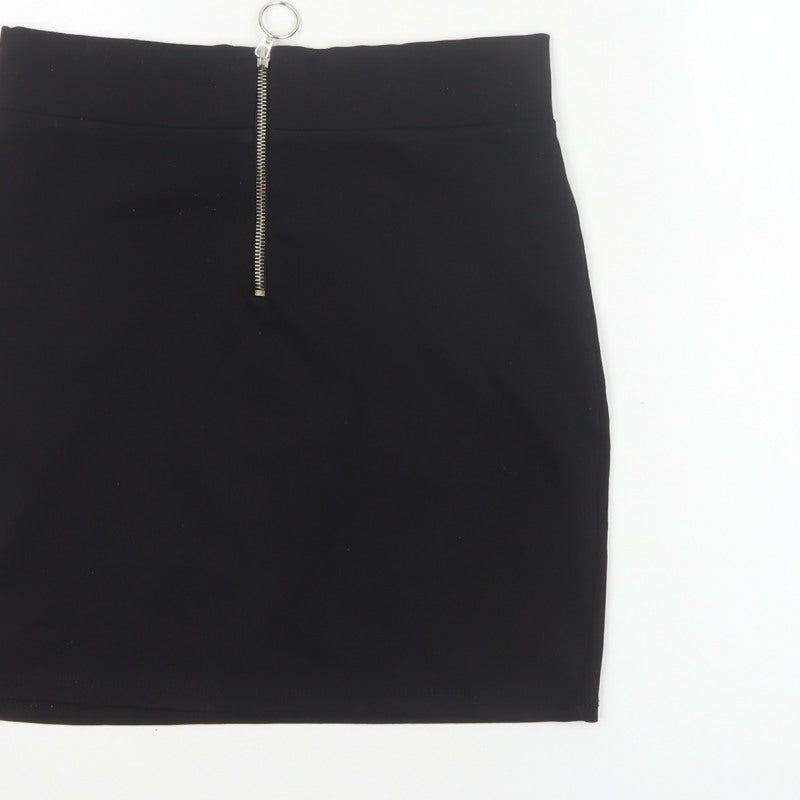 Bershka Women Black M High Rise Stretch Pencil Mini Skirt Zip