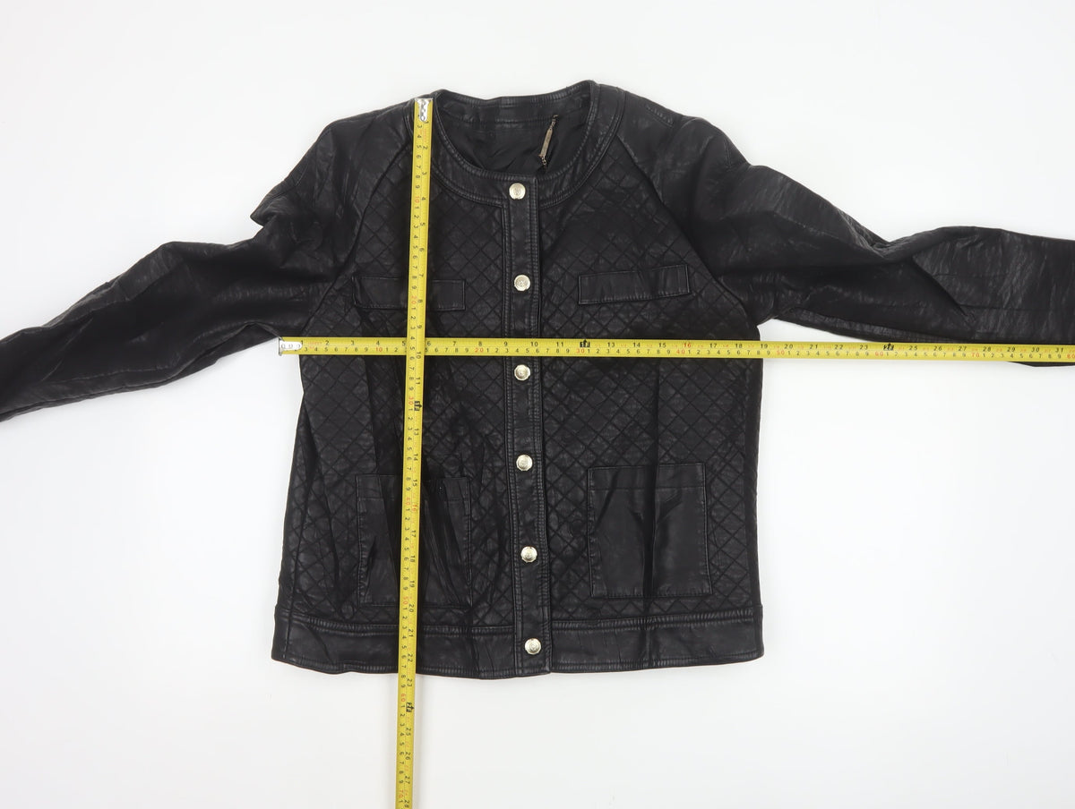 Mango Women Black Size L Quilted Faux Leather Button Jacket