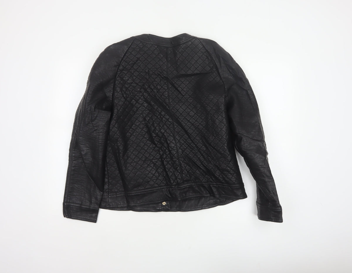 Mango Women Black Size L Quilted Faux Leather Button Jacket