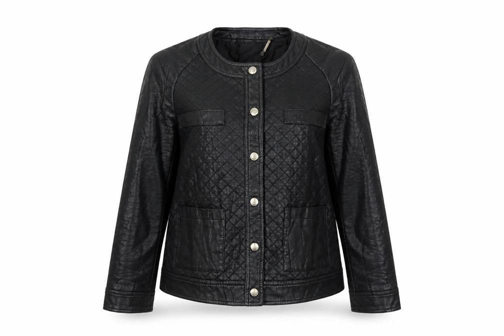 Mango Women Black Size L Quilted Faux Leather Button Jacket