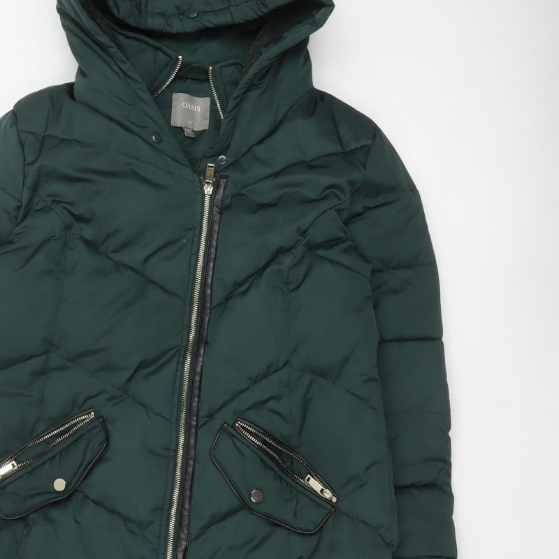 Oasis Women’s Green M Long Hooded Quilted Puffer Coat