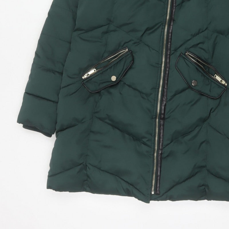 Oasis Women’s Green M Long Hooded Quilted Puffer Coat