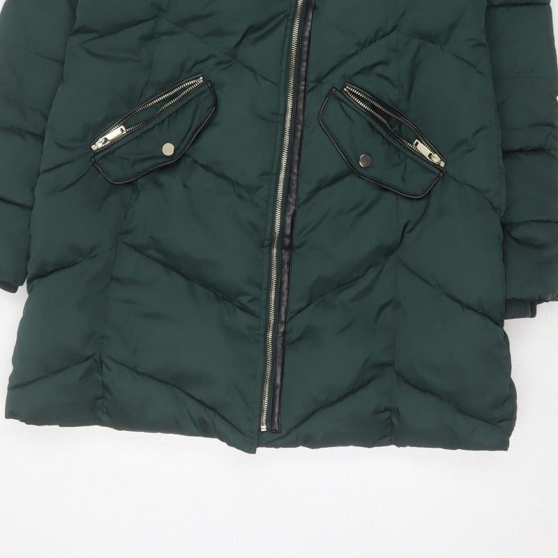 Oasis Women’s Green M Long Hooded Quilted Puffer Coat