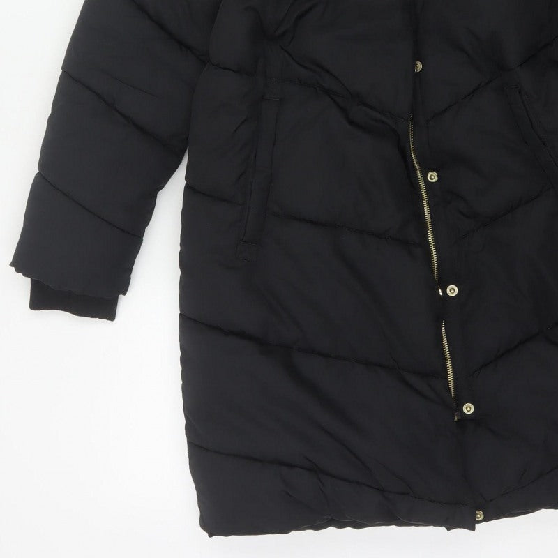 Next Girls Black 11 Years Long Hooded Puffer Coat Quilted