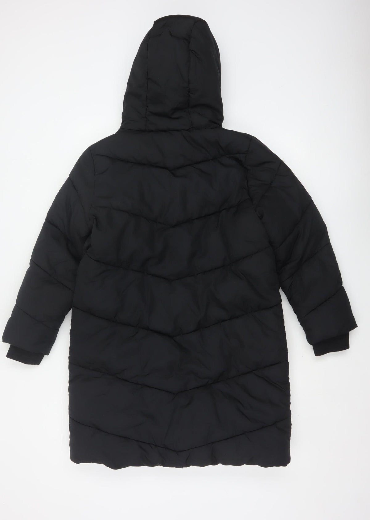Next Girls Black 11 Years Long Hooded Puffer Coat Quilted
