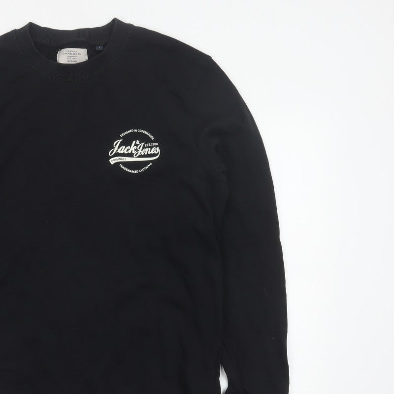 Jack & Jones Men’s Black L Pullover Crew Neck Logo Cotton Sweatshirt