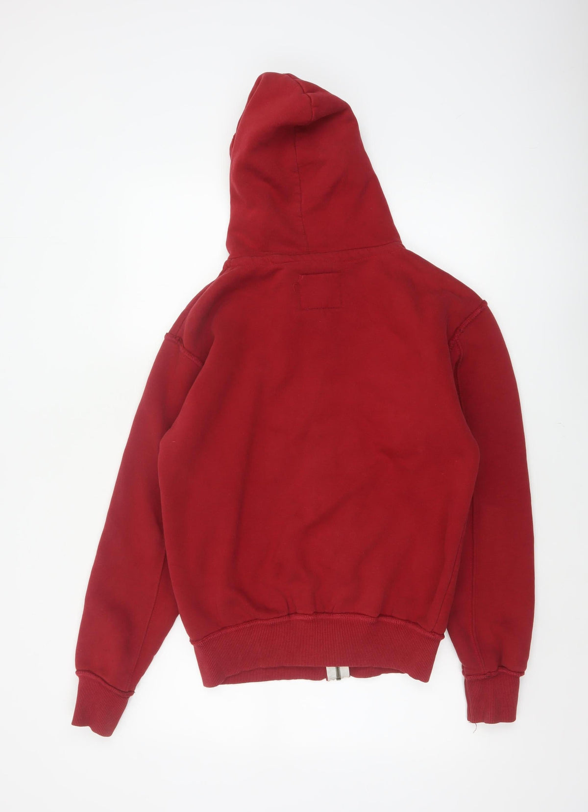 Brand and care label for Hollister Men Red S Full Zip Hooded Graphic Print Santa Monica Hoodie