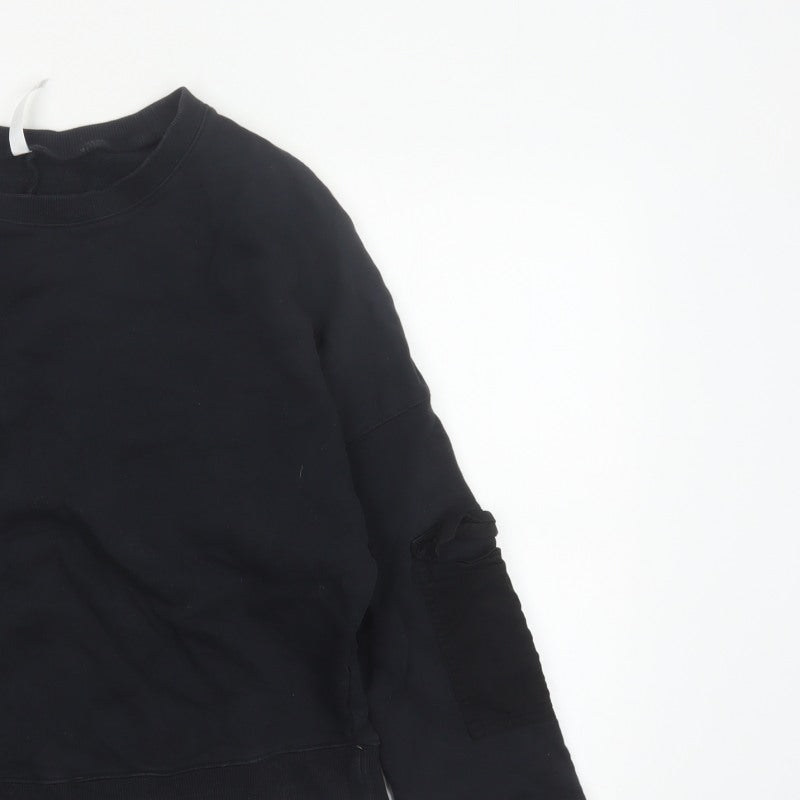 Fabletics Women’s Black M Crew Neck Pullover Sweatshirt Zip Sleeve Pockets