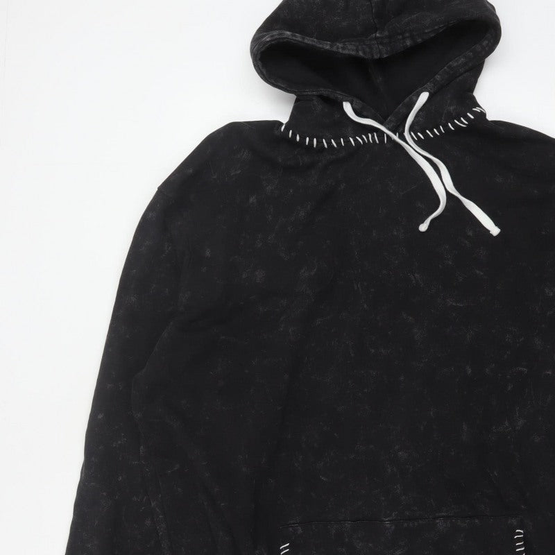 boohooMAN Men’s Black L Pullover Hoodie Fleece Whipstitch
