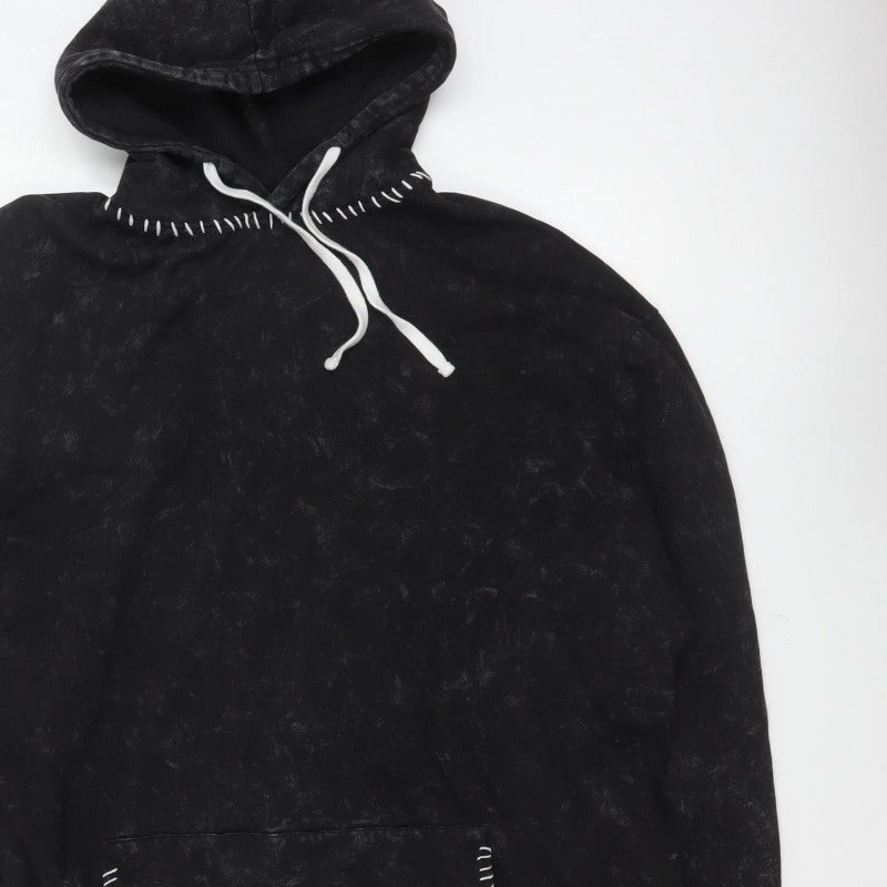 boohooMAN Men’s Black L Pullover Hoodie Fleece Whipstitch