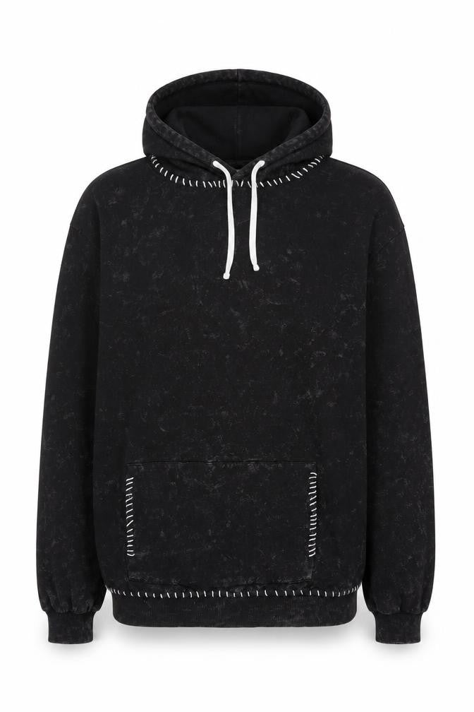 boohooMAN Men’s Black L Pullover Hoodie Fleece Whipstitch