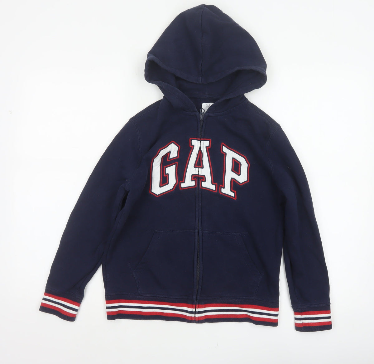 Back view of Gap boys’ blue logo full zip hooded fleece hoodie 10 years