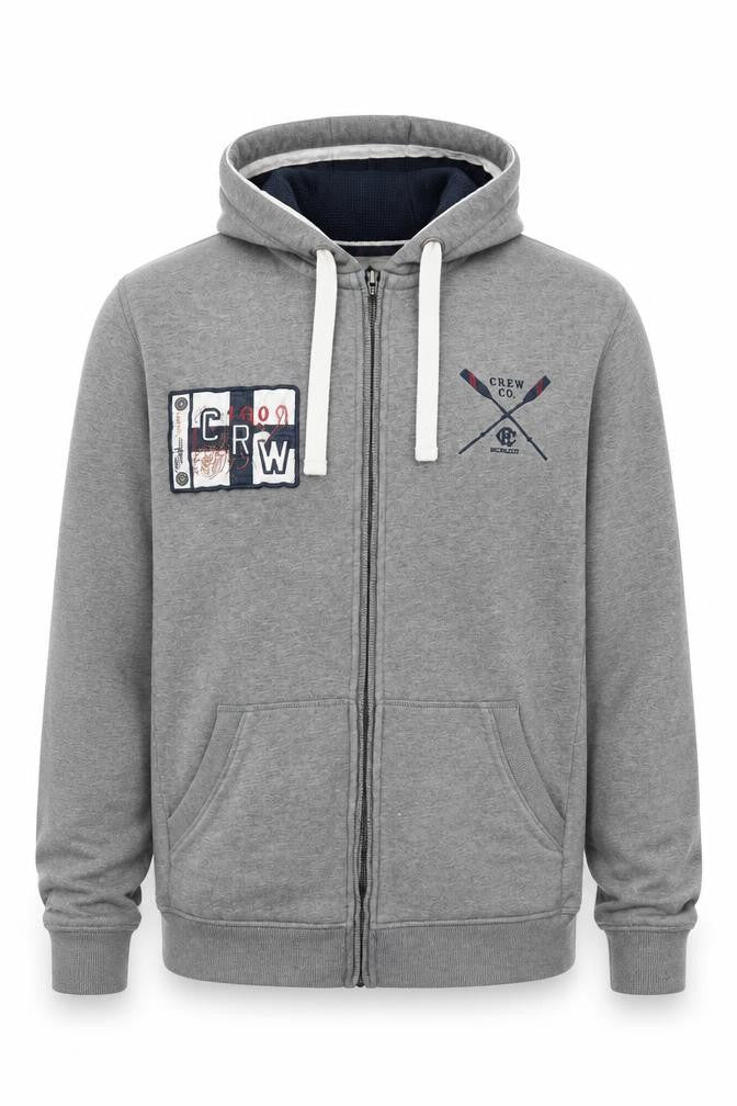 Crew Clothing Co. Men’s Grey XL Full Zip Hooded Fleece Logo Hoodie