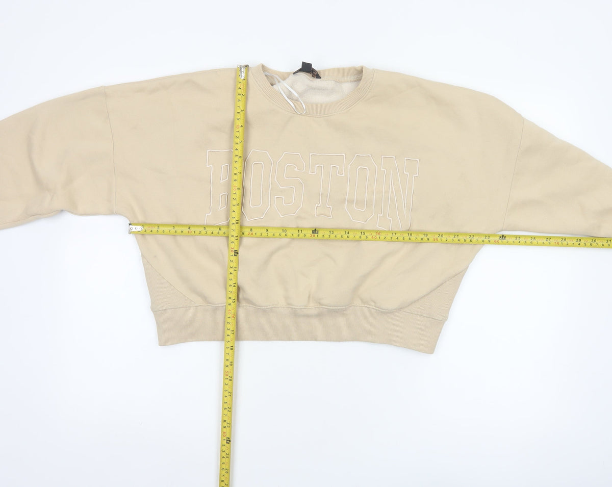 Pink Vanilla Women’s Beige L Boston Embroidered Oversized Sweatshirt