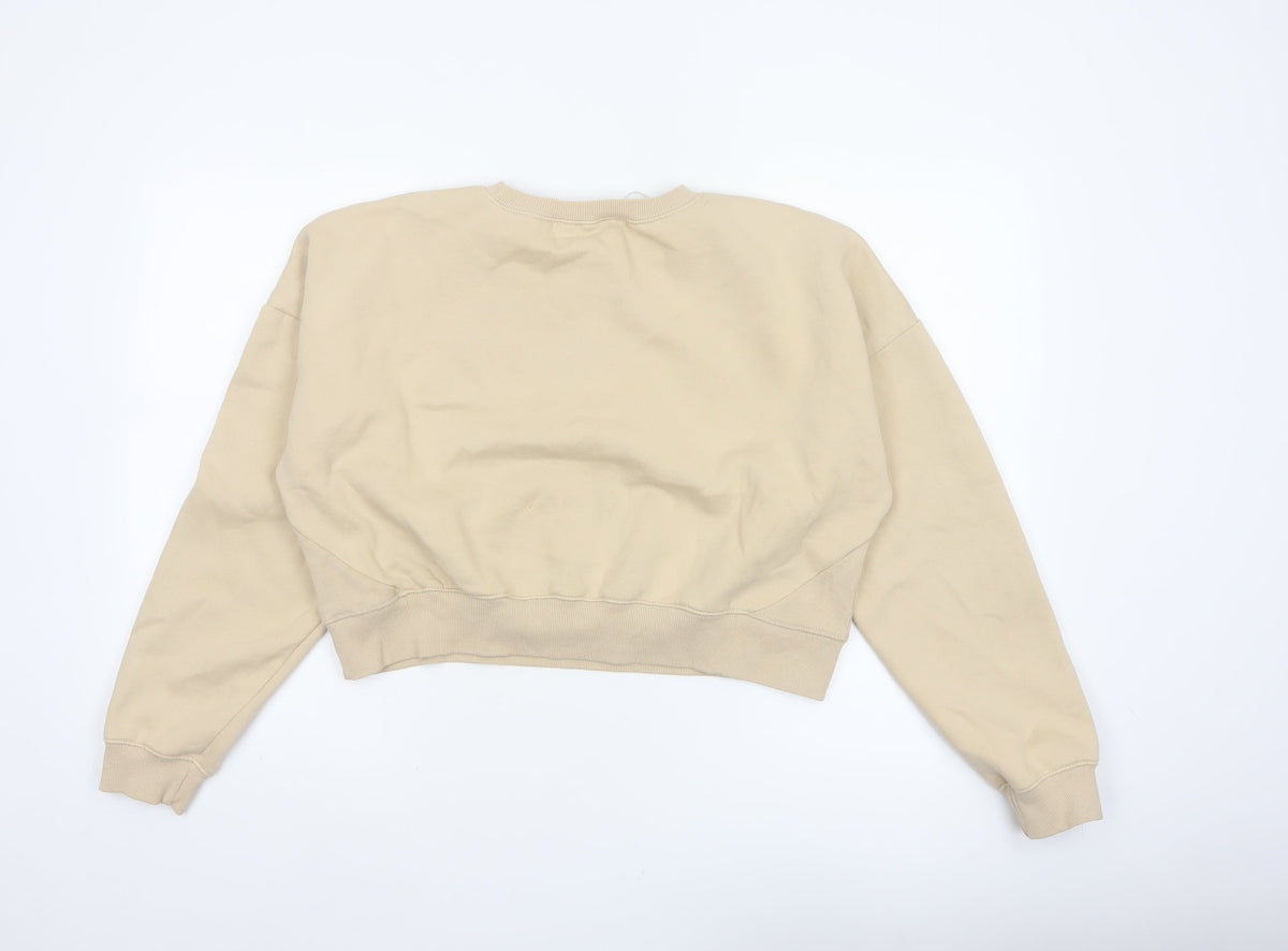 Pink Vanilla Women’s Beige L Boston Embroidered Oversized Sweatshirt