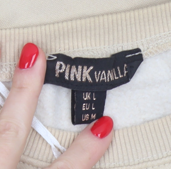 Pink Vanilla Women’s Beige L Boston Embroidered Oversized Sweatshirt